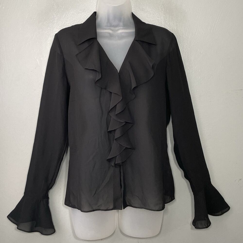 Chaps Sheer Top Size 4 Black Ruffle Fairy Dark Romantic Whimsigoth Poet Coquette